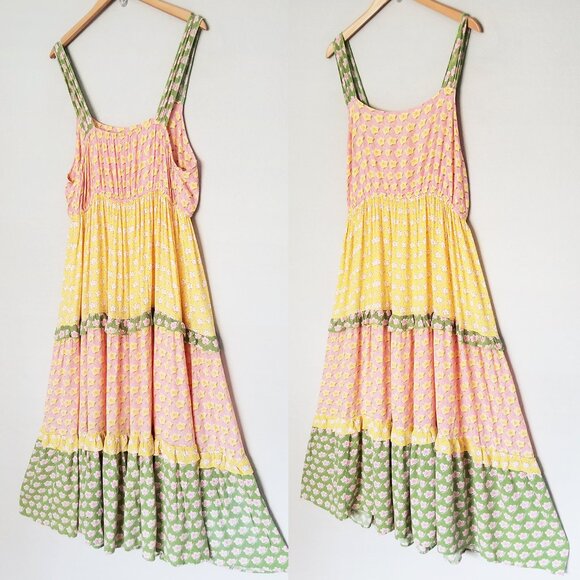 Relaxx By Exist Mixed Print Tiered Maxi Dress 1XL Ditsy Floral Cottagecore Boho - Picture 2 of 13